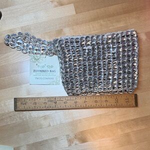 NWT NEW Two's Company Metallic Silver Pop Top Clutch Zippered Bag Purse upcycle